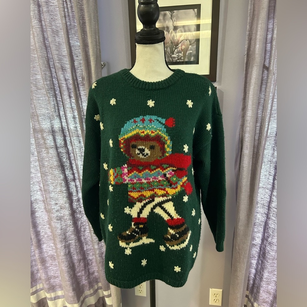 Vintage Liz Sport Teddy Bear Holiday Sweater